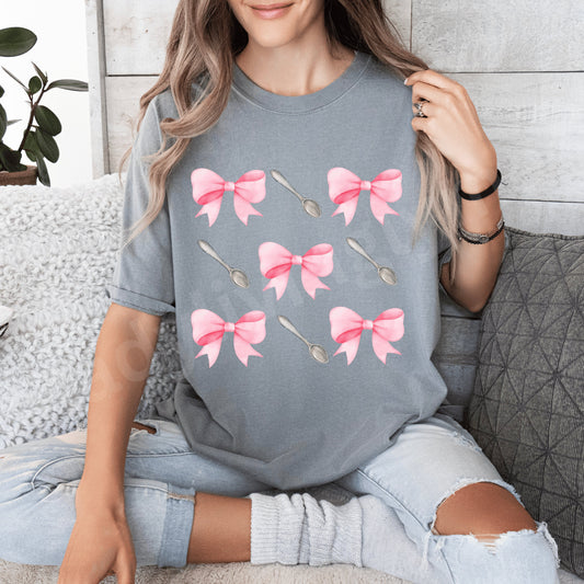 Soft Girl Spoonie Comfort Color Shirt With Pink Bows