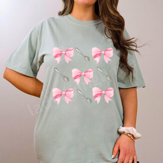 Soft Girl Spoonie Comfort Color Shirt With Pink Bows